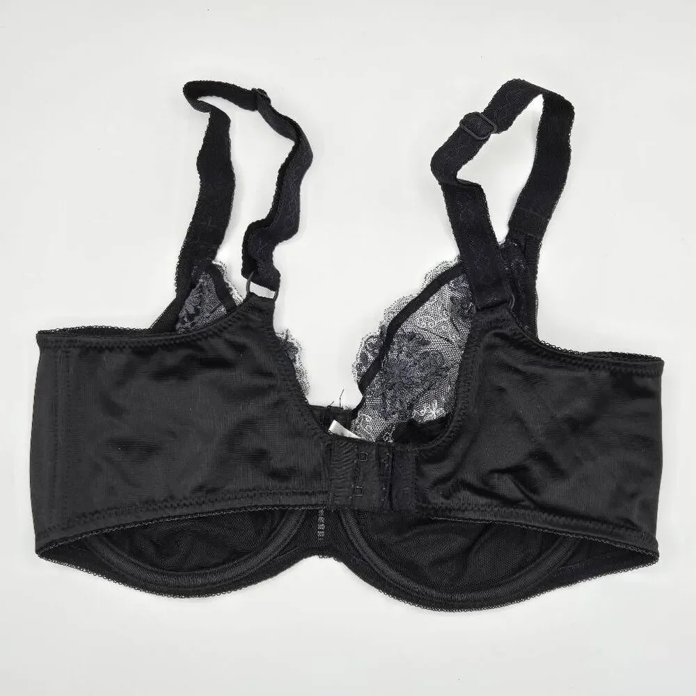 Empreinte Lilly Bra Size 32E Black Lace White Details Underwire Full Coverage